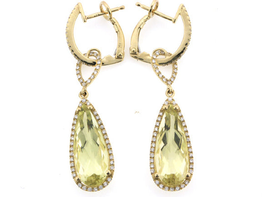 18K Yellow Gold Diamond and Pear Shape Lemon Quartz Earrings (7.97 ct. tw.)