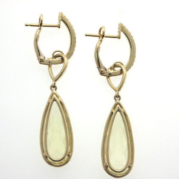 18K Yellow Gold Diamond and Pear Shape Lemon Quartz Earrings (7.97 ct. tw.)