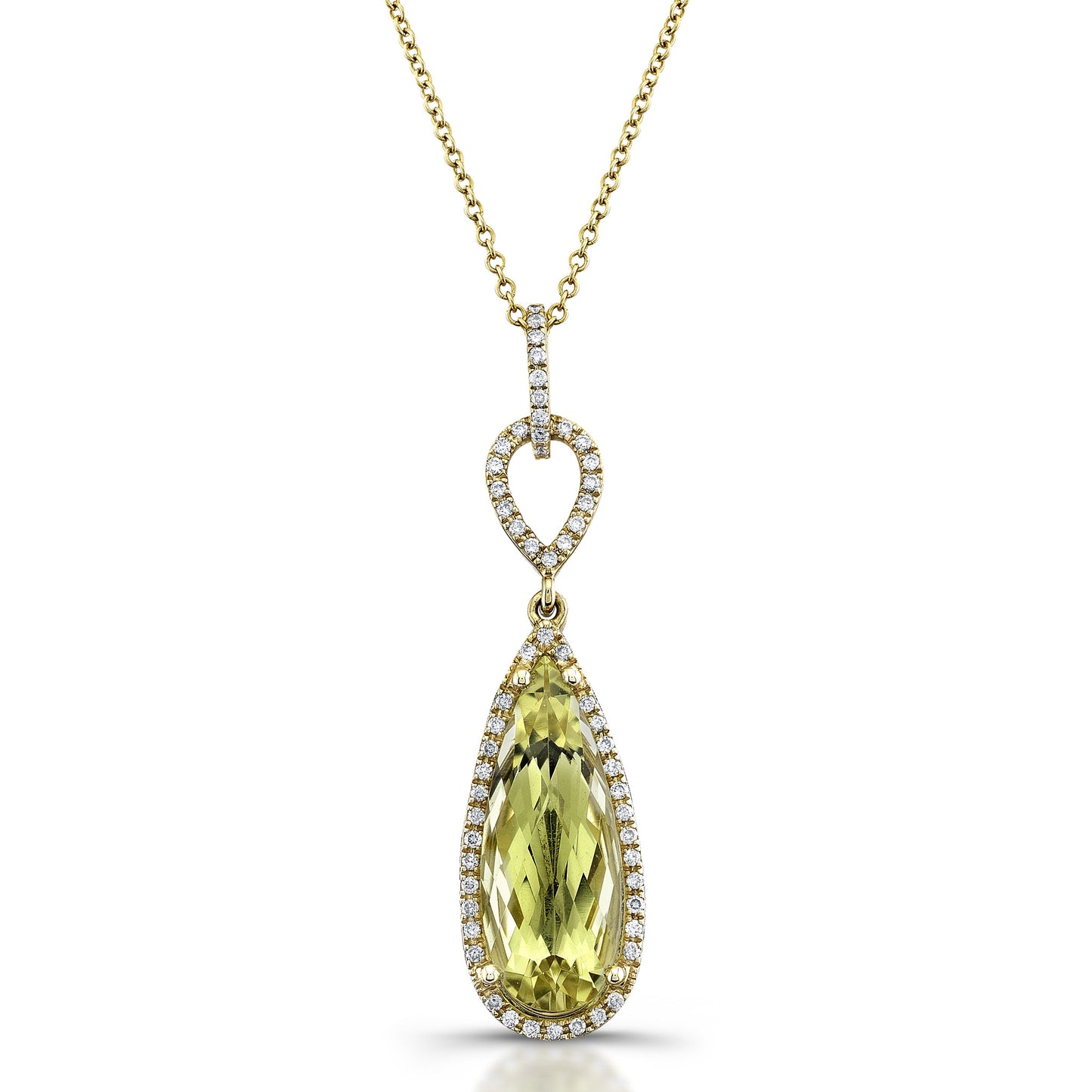 18K Yellow Gold Tear Drop Diamond and Lemon Quartz Pendant with Chain (3.80 ct. tw.)