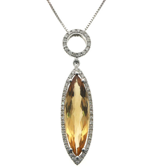 18K White Gold Diamond and Yellow Marquise Citrine Pendant (3.89 ct. tw.)