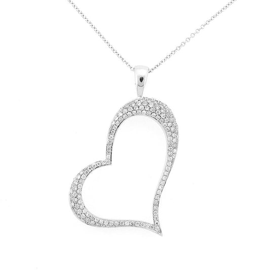 Stunning Diamond Heart Pendant Micro Pave Set in 18K White Gold 0.56CTW