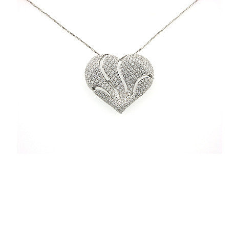 18K White Gold Micro Pave Diamond Heart Pendant 0.96CTW