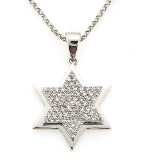 Star Of David Diamond Pendant and Chain in 14K White Gold (0.22 ct. tw.)