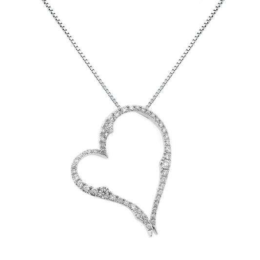 14K White Gold Prong Set Diamond Heart Pendant Necklace (0.35 ct. tw.)