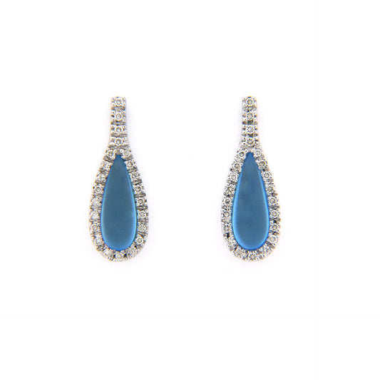 18K White Gold Frosted Blue Topaz Diamond Earrings (2.84 ct. tw.)